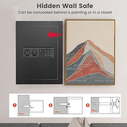 Miniatura 7 de IRONMAX Caja fuerte de pared, empotrada plana, oculta en la pared, caja de seguridad con luces LED y cerradura electrónica digital, 22 pulgadas,