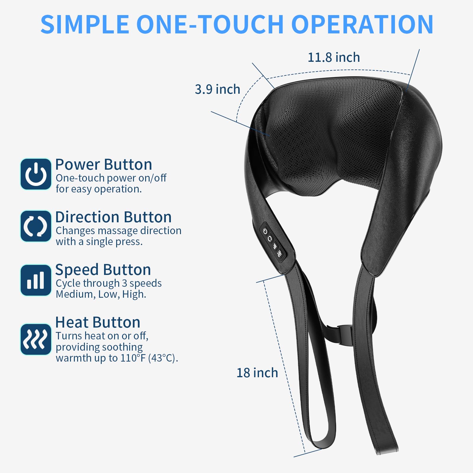 TISSCARE Massageur Shiatsu Nuque avec Chaleur pour Douleur, Massage 3D Kneading pour Dos, Épaules, Jambes, Prise pour Maison, Bureau, Voiture, Cadeau Femmes & Hommes