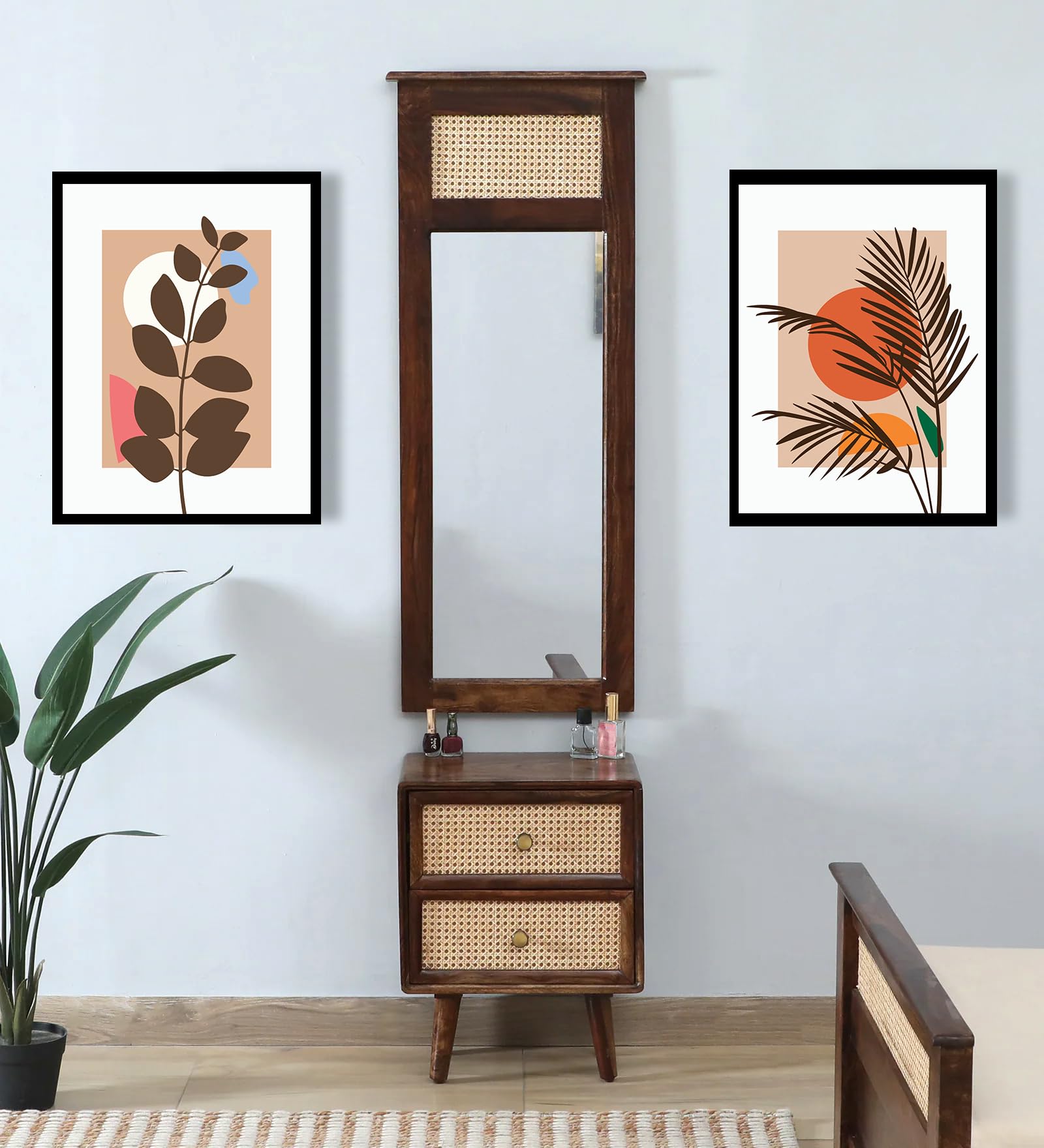 SSYADE Sheesham Wood Dressing Table with Mirror and Storage, Provincial Teak, Rattan Front Drawers, Bedroom Vanity Set, 53.3 x 43.2 x 30.5 cm-image-28