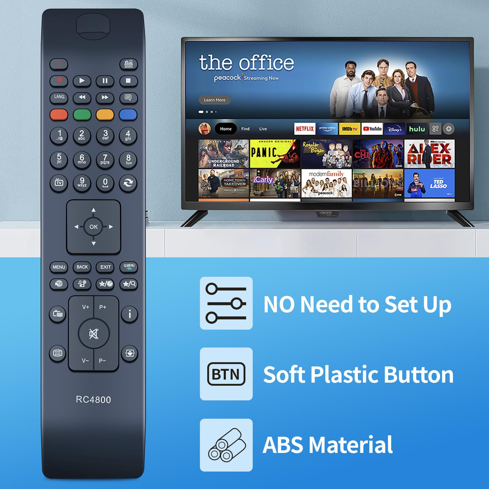 TCNOUMT New RC4800 Universal TV Remote Control Replacement fit for JVC Hitachi Polaroid Bush Telefunken Acer Medion Mitsai Vestel 4740S D49F283N3C VOX 32783 32883 P24LED13 P32LED14 P40LED13 - Image 3