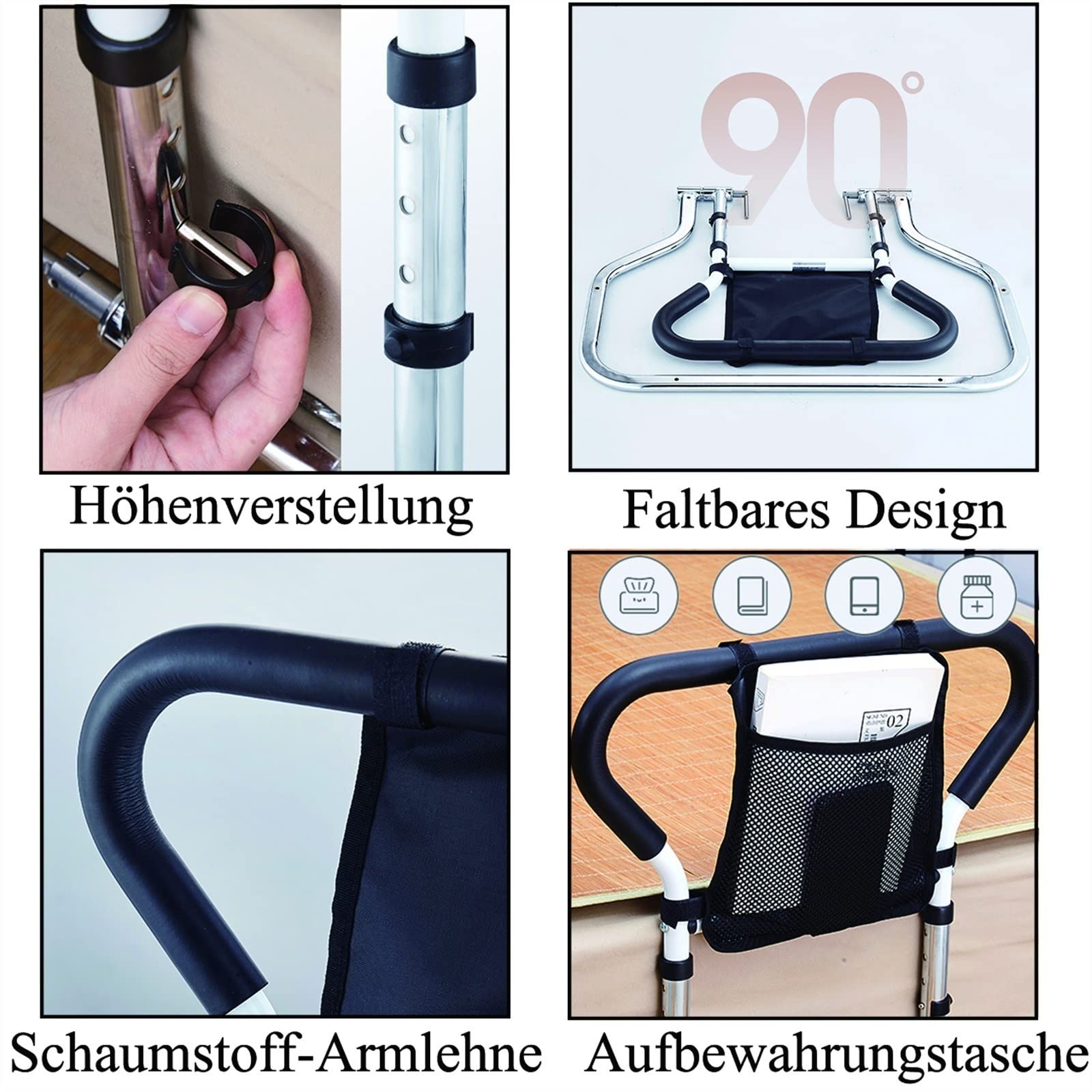 Faltbarer aufstehhilfe bettgriff am Tragbarer Bett Hilfsgriff,Sicherheit bettgeländer handlauf Bettgitter für ältere, Einfach zu Lagern, mit Aufbewahrungstasche