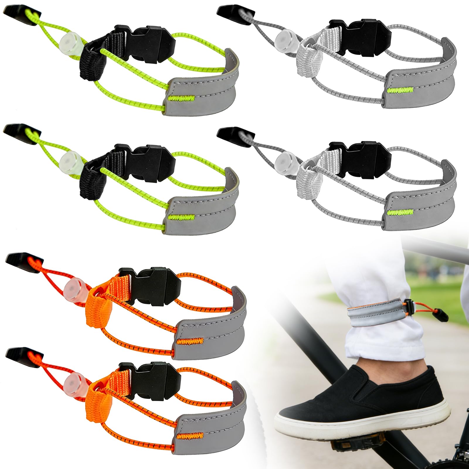 XSDSLS 6PCS bicycle trouser clips, elastic reflective band for bicycle trouser protection, comfortable trouser protection band for outdoor and everyday use (Set1)
