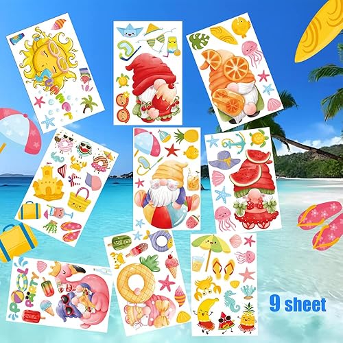 Miniatura 3 de Calcomanías de verano para viuda, fiesta en la piscina, viuda, se aferra a la fruta, helado, playa, vida marina, lindos gnomos, calcomanías para