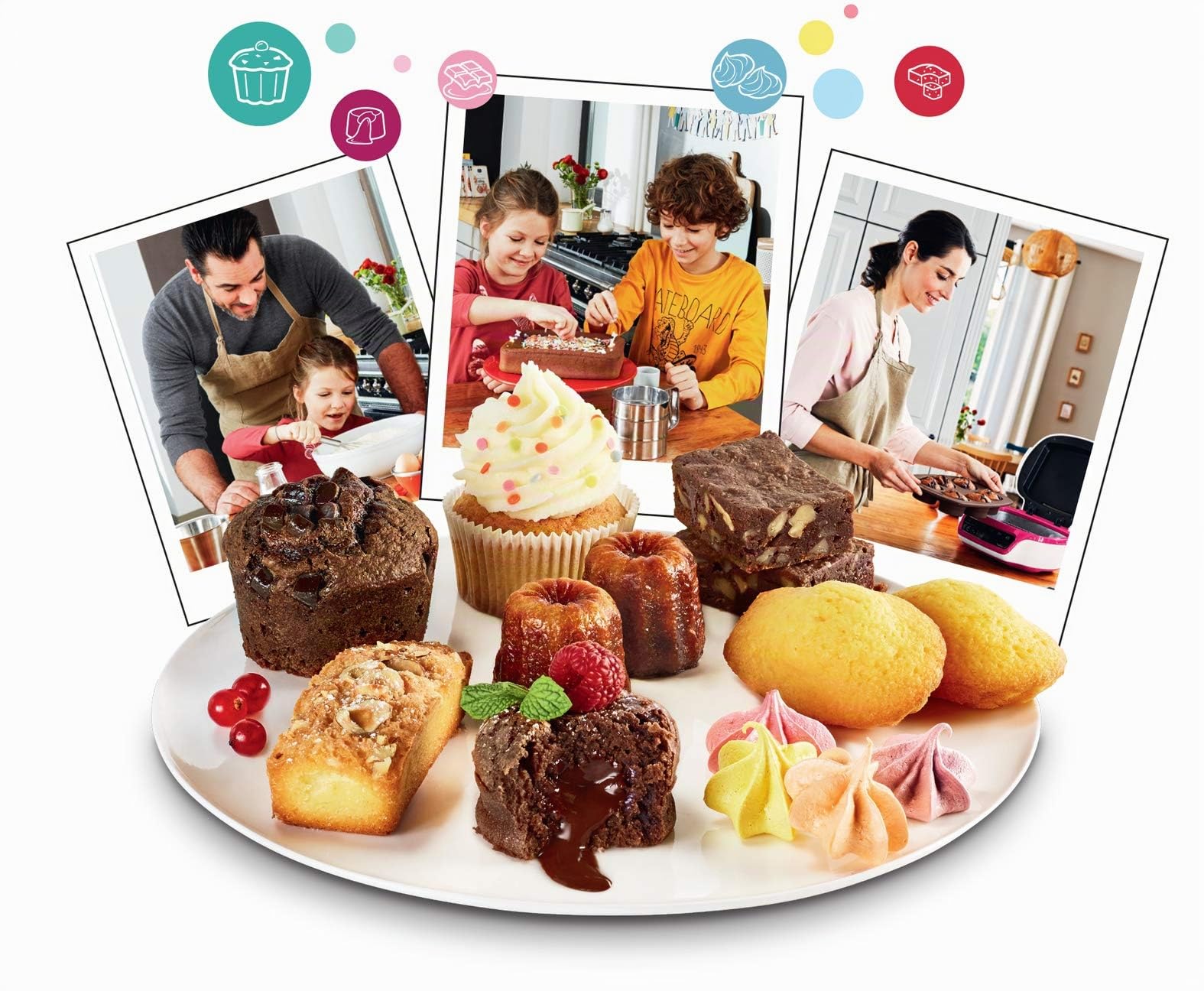 Tefal Cake Factory Intelligente à Gâteaux Appareil, Cuisson Conviviale, Pâtisserie, Machine à Pain, Muffins, 3 Inclus, 5 Programmes, Compatible Moules Crispybake KD801812, Plastique, Blanc/Framboise
