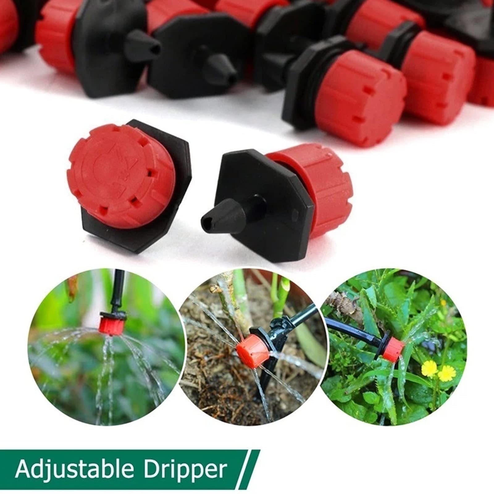 100 Pezzi Gocciolatori per Irrigazione Micro Irrigazione a Goccia Regolabile in Plastica Irrigazione Regolabile Gocciolatori Sprinkler Sistema di Irrigazione Micro Gocciolatore Otto Fori Rosso