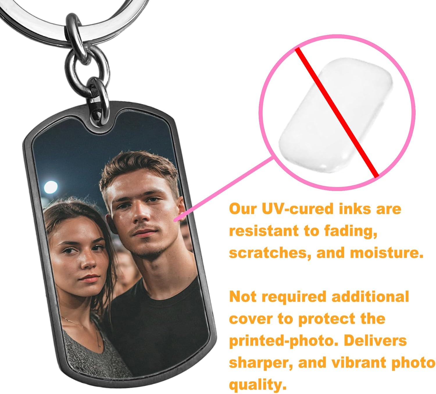 Stainless Steel Personalized Oval Fingerprint Photo Engraved Custom Dog Tag Key Chain/Ball Chain Necklace 24"