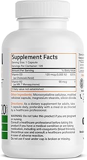 Bronson Vitamin K2 (MK7) with D3 Supplement Non-GMO Formula 5000 IU Vitamin D3 & 90 mcg K2 MK-7 Easy to Swallow D & K Complex, 120 Capsules