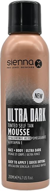 Sienna X Fake Tan Ultra Dark Mousse 200ml. Face & Body Tanning With Hyaluronic Acid, Vitamin E. Light Vegan Foam Tan For Sun Kissed Glow. Long Lasting Flawless Colour Ideal For New Tanners.
