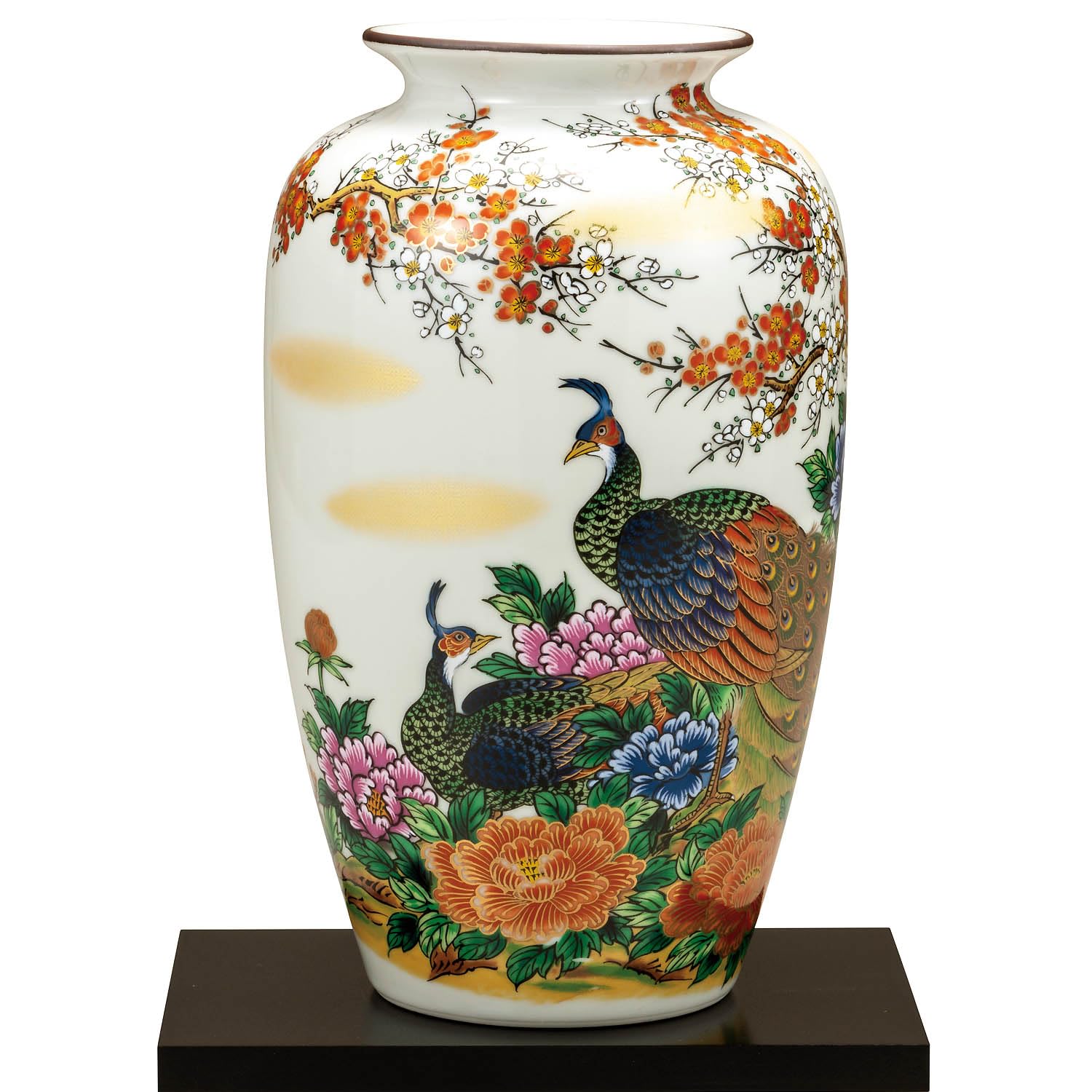 花柄と孔雀の陶器壺 花柄と孔雀の陶器壺 花柄と孔雀の陶器壺