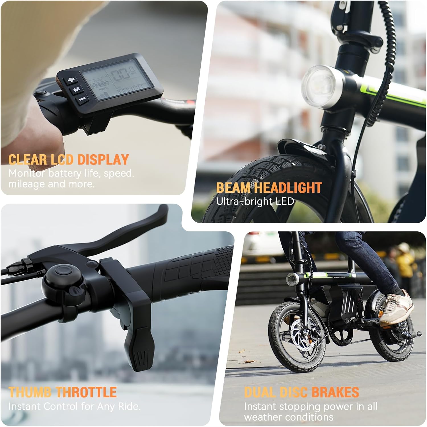 Mini Foldable Electric Bike for Adults, 750W Peak Folding Ebike, 36V 7.8Ah Battery 15 Miles, 14" Small Adult Electric Bicycle for Commuting (Ebike, Black)