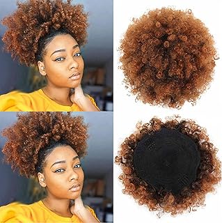(T1B/30) - High Puff Afro Ponytail Drawstring Short Afro Kinky Curly Pony Tail Clip in on Synthetic Curly Hair Bun Made of Kanekalon Fibre Puff Ponytail Wrap Updo Hair Extensions with Clips (T1B/30)