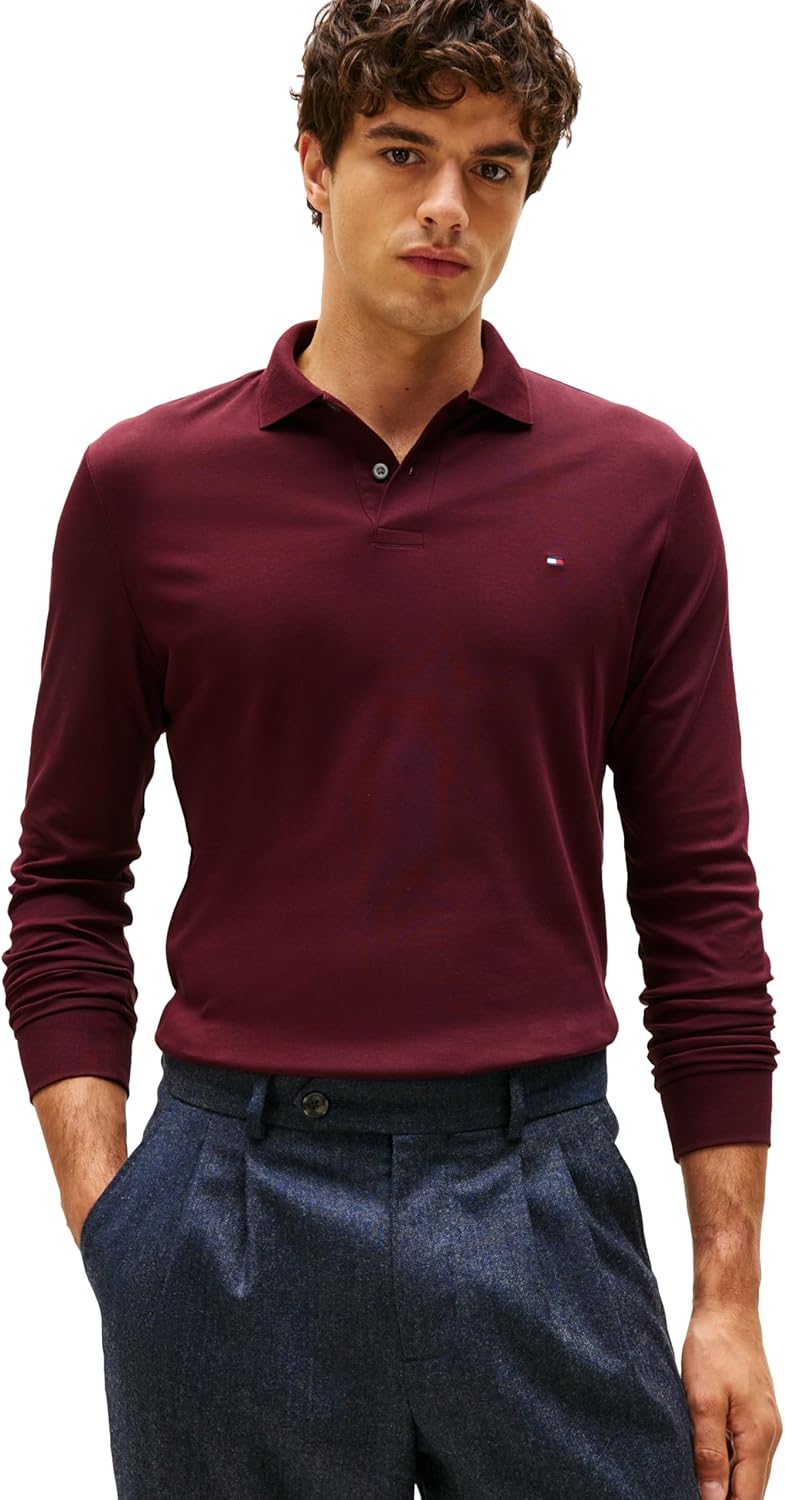 Tommy Hilfiger Men's Long Sleeve Casual Polo Shirts in Regular Fit with Liquid Cotton