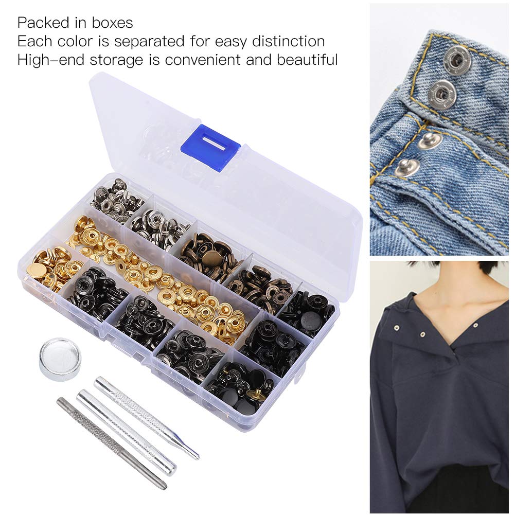 120 Set Leather Snap Fasteners Kit,Metal Snap Buttons Press Studs 6 Color Leather Snaps for Clothes Jackets Jeans Wears Bracelets Bags