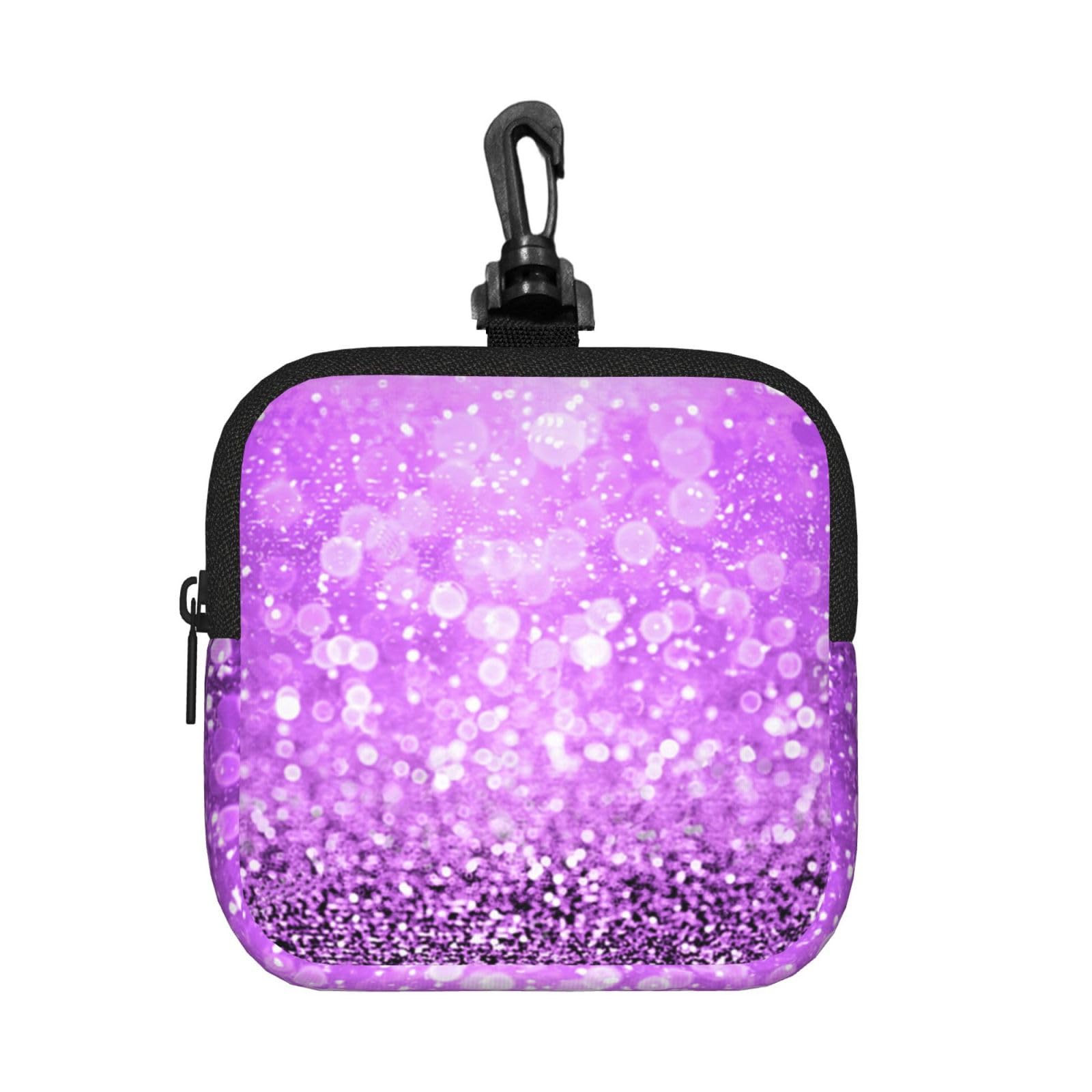 Ercgad Unisex Black Sparkling Purple Glitter Print Square Storage Bag Travel Toiletry Cosmetic Organizer Pouch Lightweight Reusable