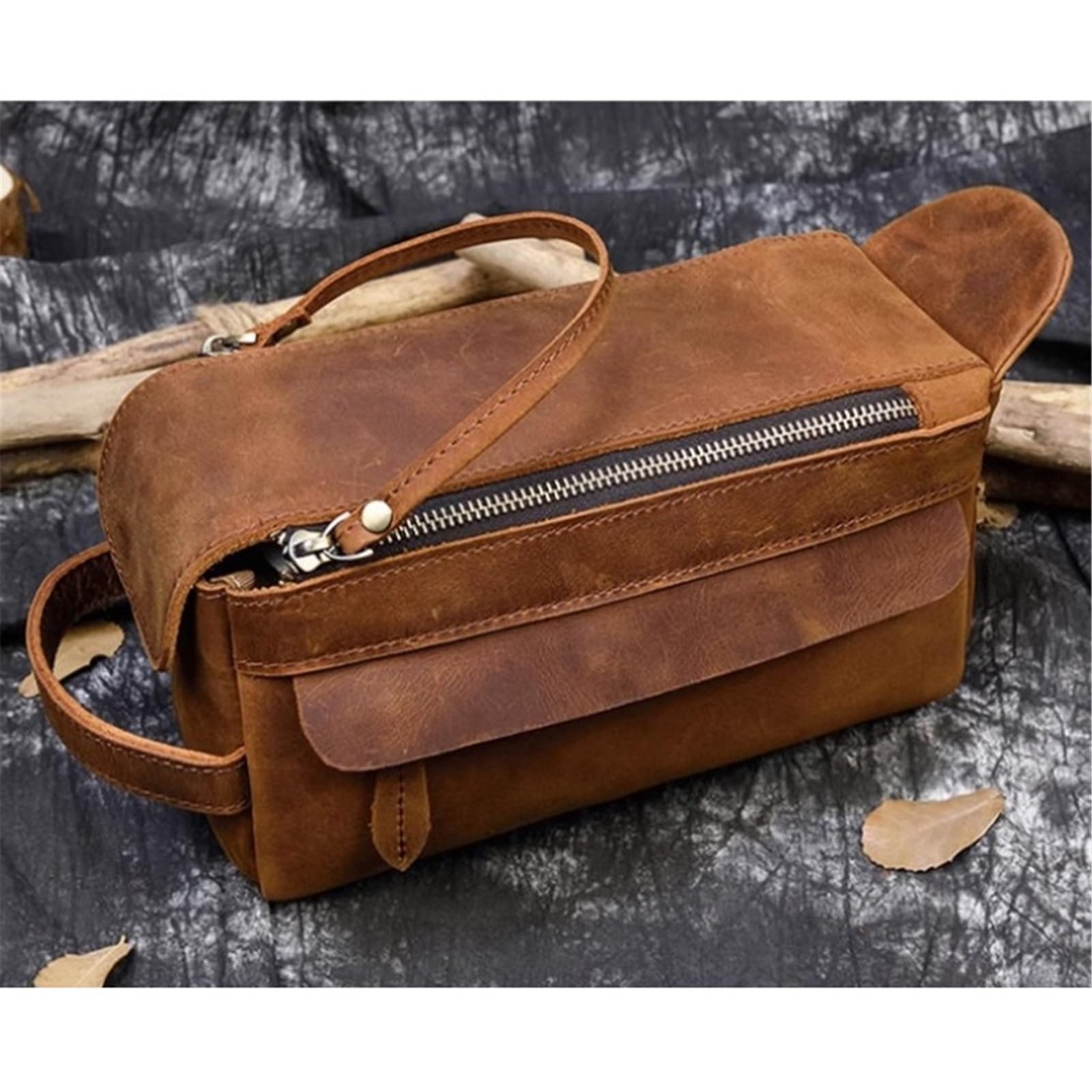 Męska, skórzana, poręczna torba na kosmetyki i kosmetyki o dużej pojemności(Brown pattern)