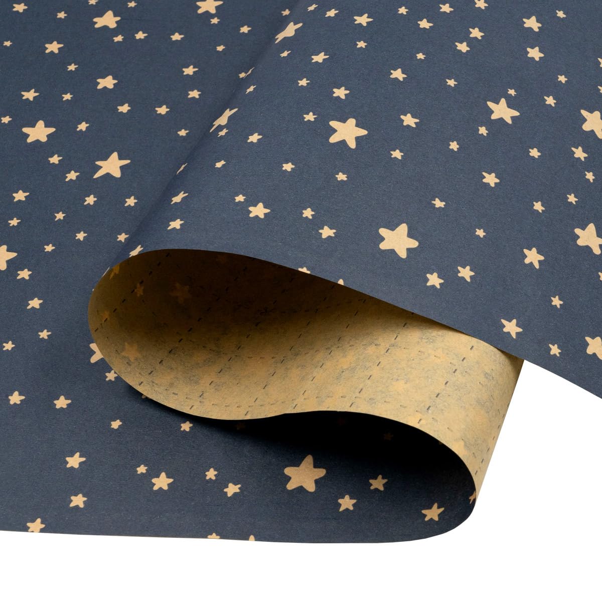 Rollo de papel para envolver regalos de cumpleaños: papel de regalo azul con diseño de estrellas, papel de regalo Kraft reciclable de 43 cm x 15 m