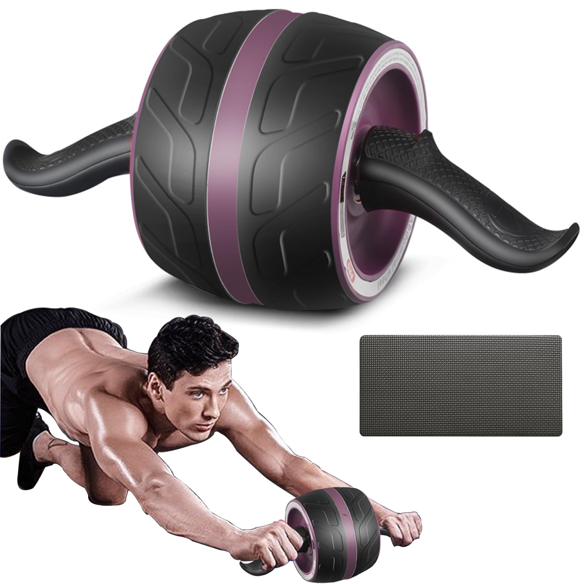 AB Wheel Roller with Resistance Spring, Automatic Rebound Exercise Abdominal Ultra-Wide Wheels Fitness for Gym & Home, Core Work-out Strength-Training Roller with Knee Pad, 14.6"W