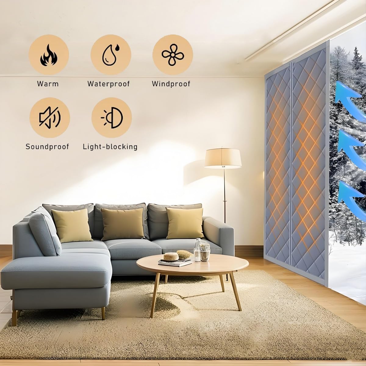 Fenster Isolierfolie Wintern, Isolier-Vorhang & Verdunklungsfolie Set | Thermo Fensterabdeckung Aus Oxford-Stoff | 50-300cm | Kälteschutz, Windschutz, Energiesparen(Gray,150x200cm)