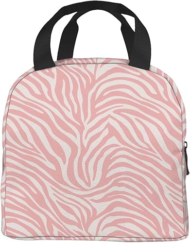 Miniatura 8 de Bolsa de almuerzo portátil con estampado animal de cebra rosa para mujeres y hombres, bolsa de almuerzo reutilizable para