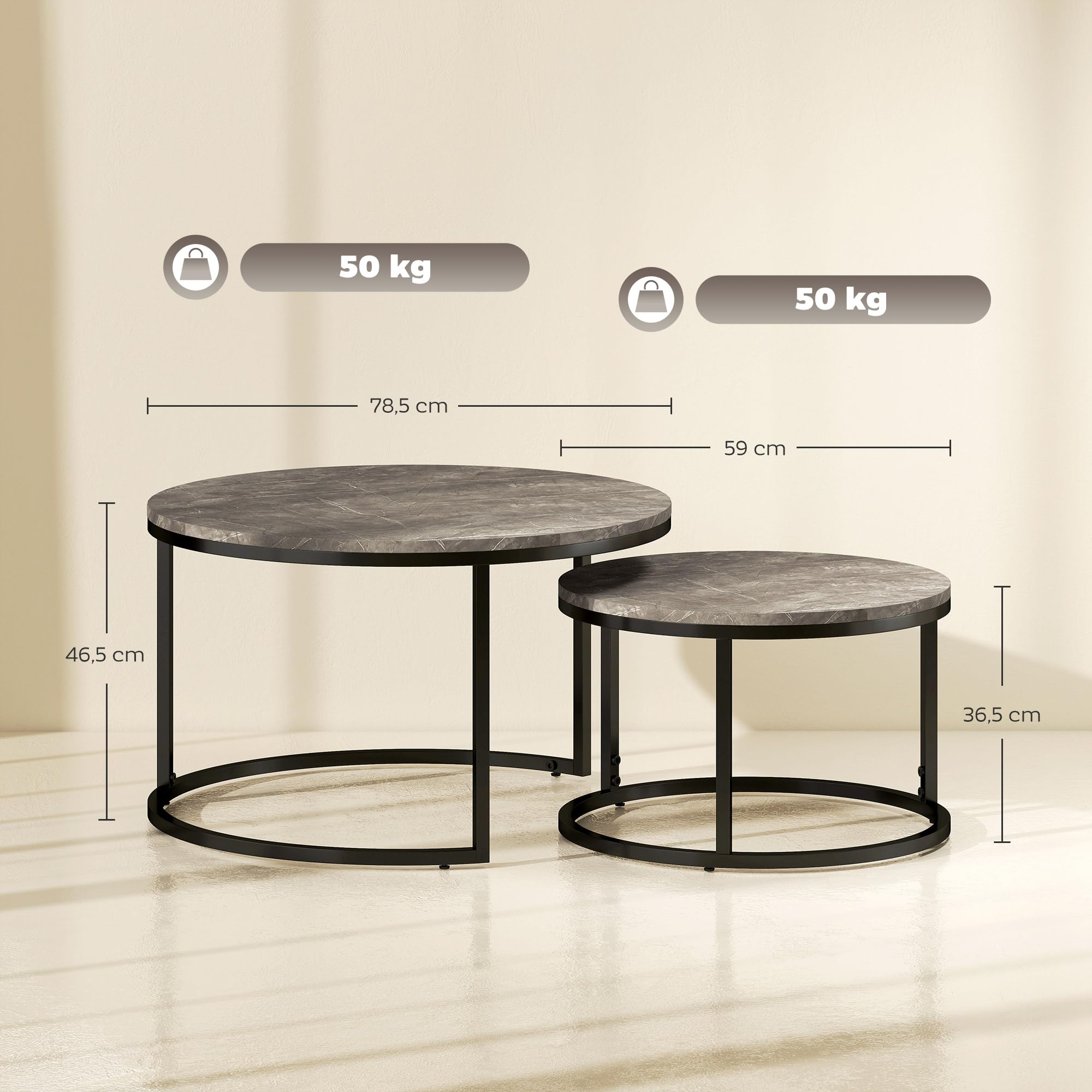 HOMCOM Set van 2 uittrekbare salontafels, industrieel design