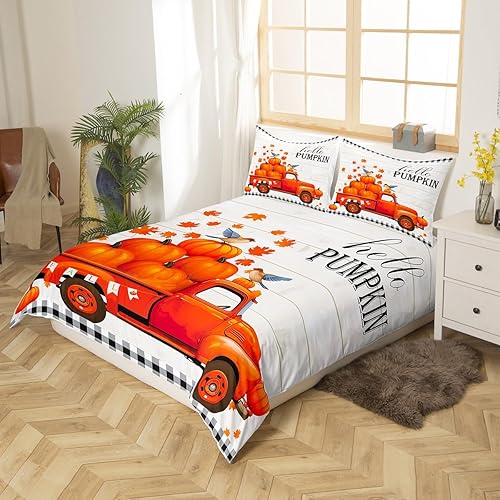 Miniatura 8 de Manfei Juego de funda de edredón de gnomo de otoño, tamaño King, funda de edredón de calabaza a cuadros de leopardo con 2 fundas de almohada, juego