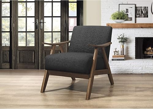 Miniatura 16 de Lexicon Silla decorativa moderna de mediados de siglo con marco de madera maciza en acabado de nogal, sillón tapizado para sala de estar, cojín de