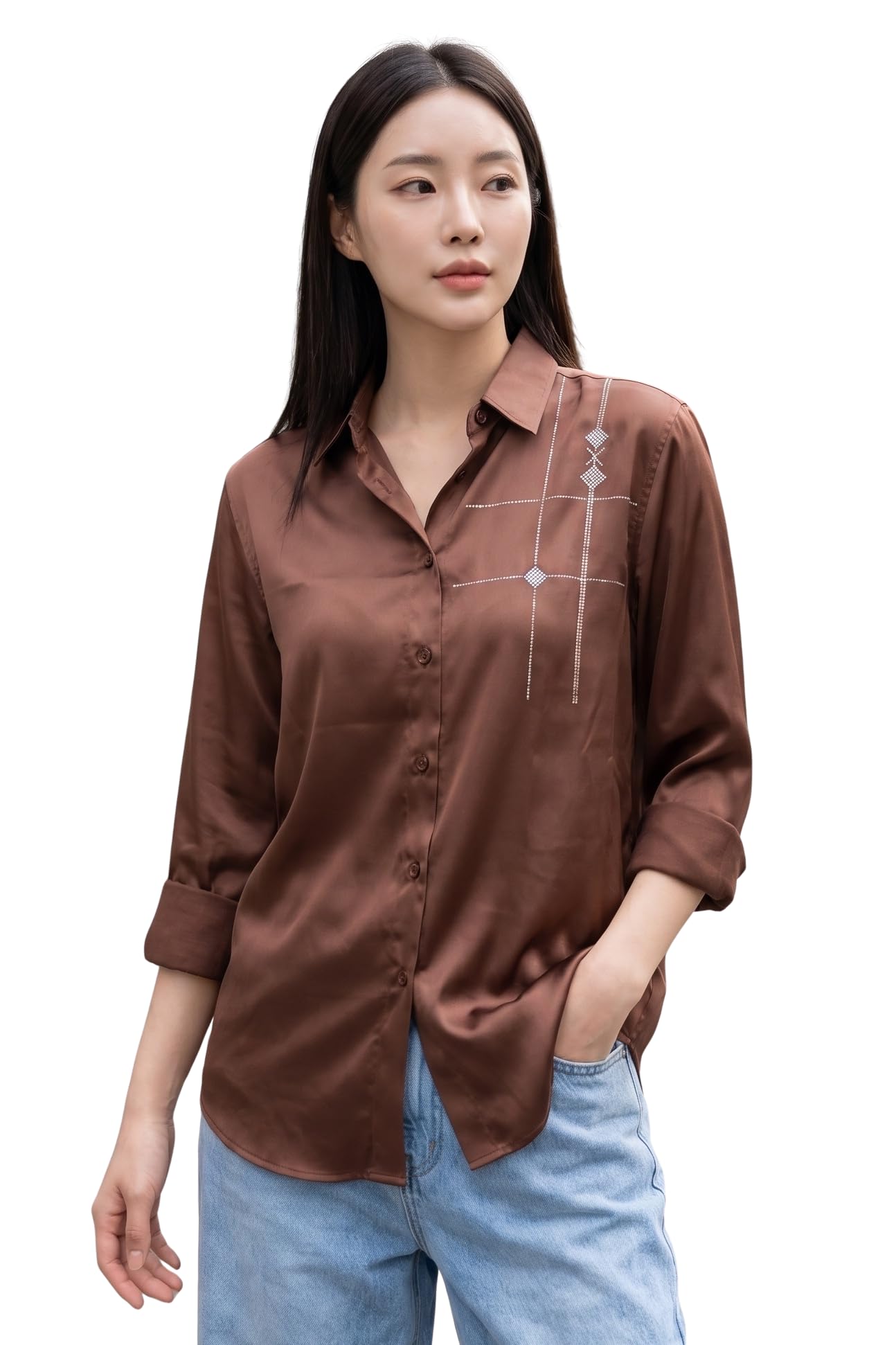 afflatus Women's Satin Casual Shirt | Plain Solid Stylish Full Sleeve Button-Down Shirt for Women | Soft Silky Casual Formal Office Wear Top for Ladies | Women Top-picture-27