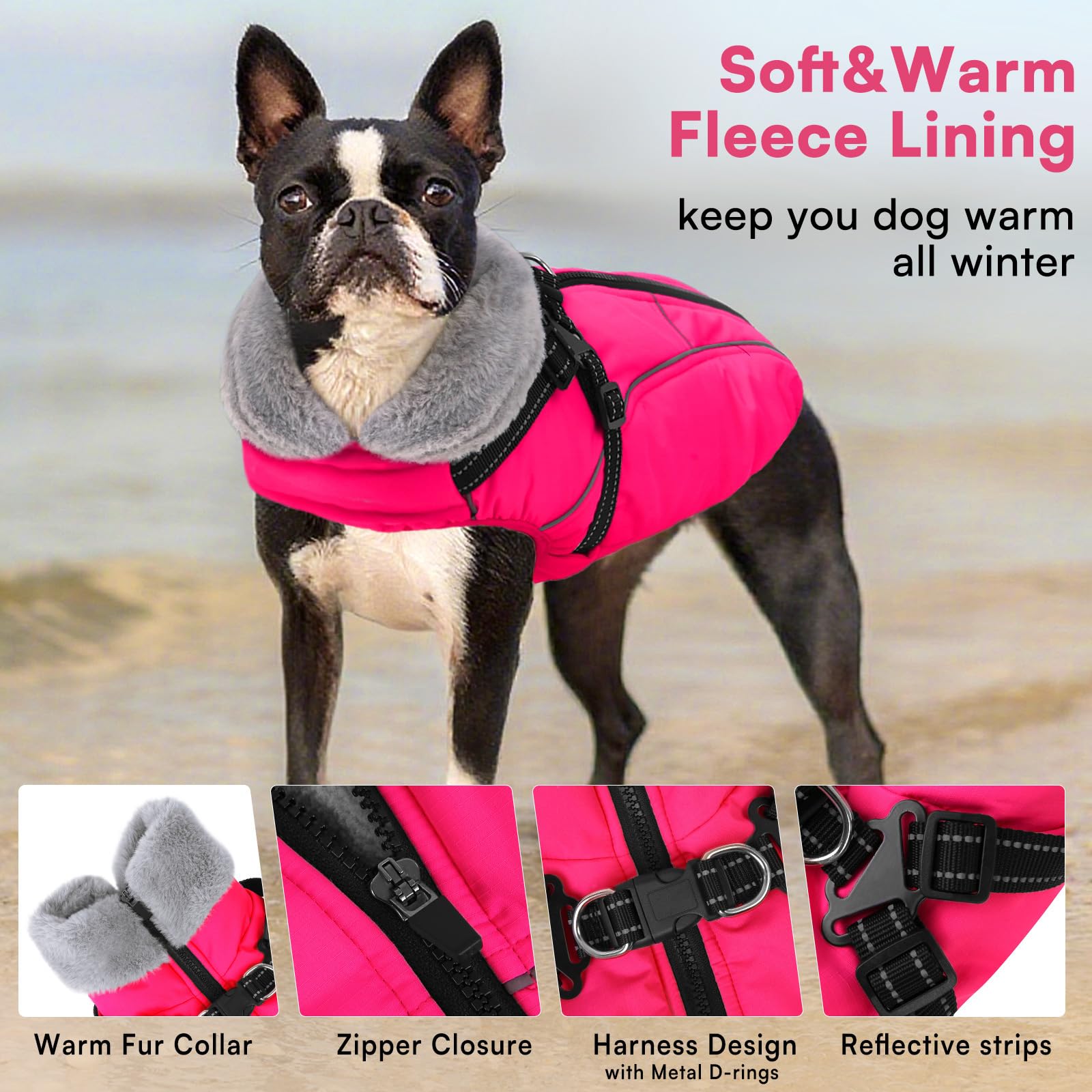 Queenmore Abrigo Perro Impermeable con Arnés | Abrigo Invernal con Forro Polar para Perros Grandes | para Clima Extremo Razas Gigantes(Rosa, 3XL)