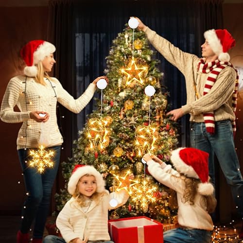 Miniatura 3 de 3 luces de ventana de Navidad, decoraciones de ventana de Navidad, funciona con pilas, luces de Navidad colgantes en forma de copo de nieve,