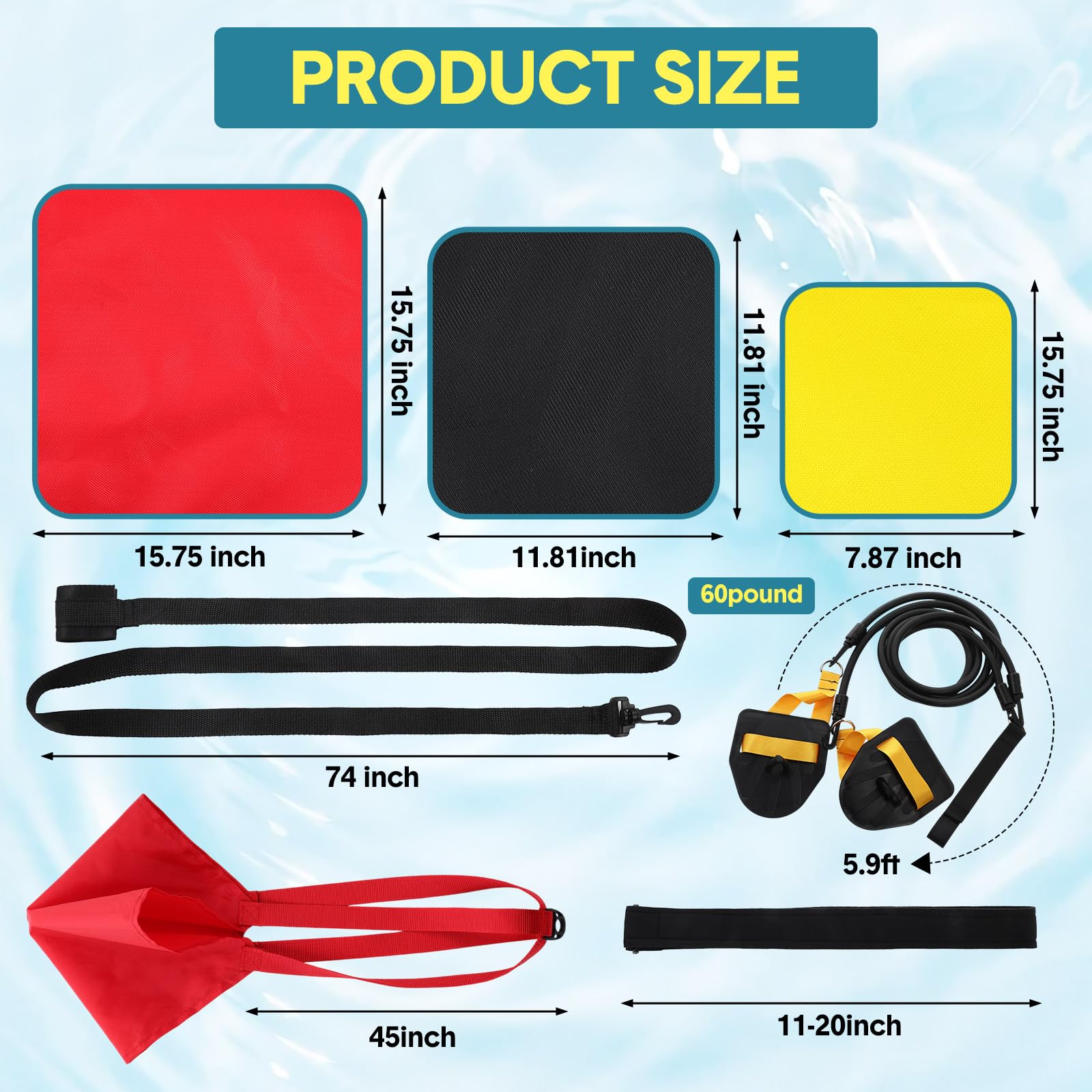 HappyAlley Swimming Parachute Resistance Band Training Equipment Set, 3 Parachute 15.75