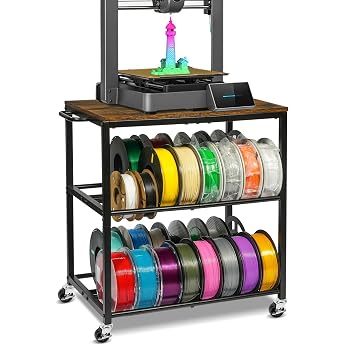 ikkle 3 D Printer Filament Storage Rack with Wheels - Heavy Metal Coil Holder 3 Tier 3 D Printer Accessories Organizer for PLA/ABS/TPU/Nylon - For 3 D Printing Station Office & Workshop Brown