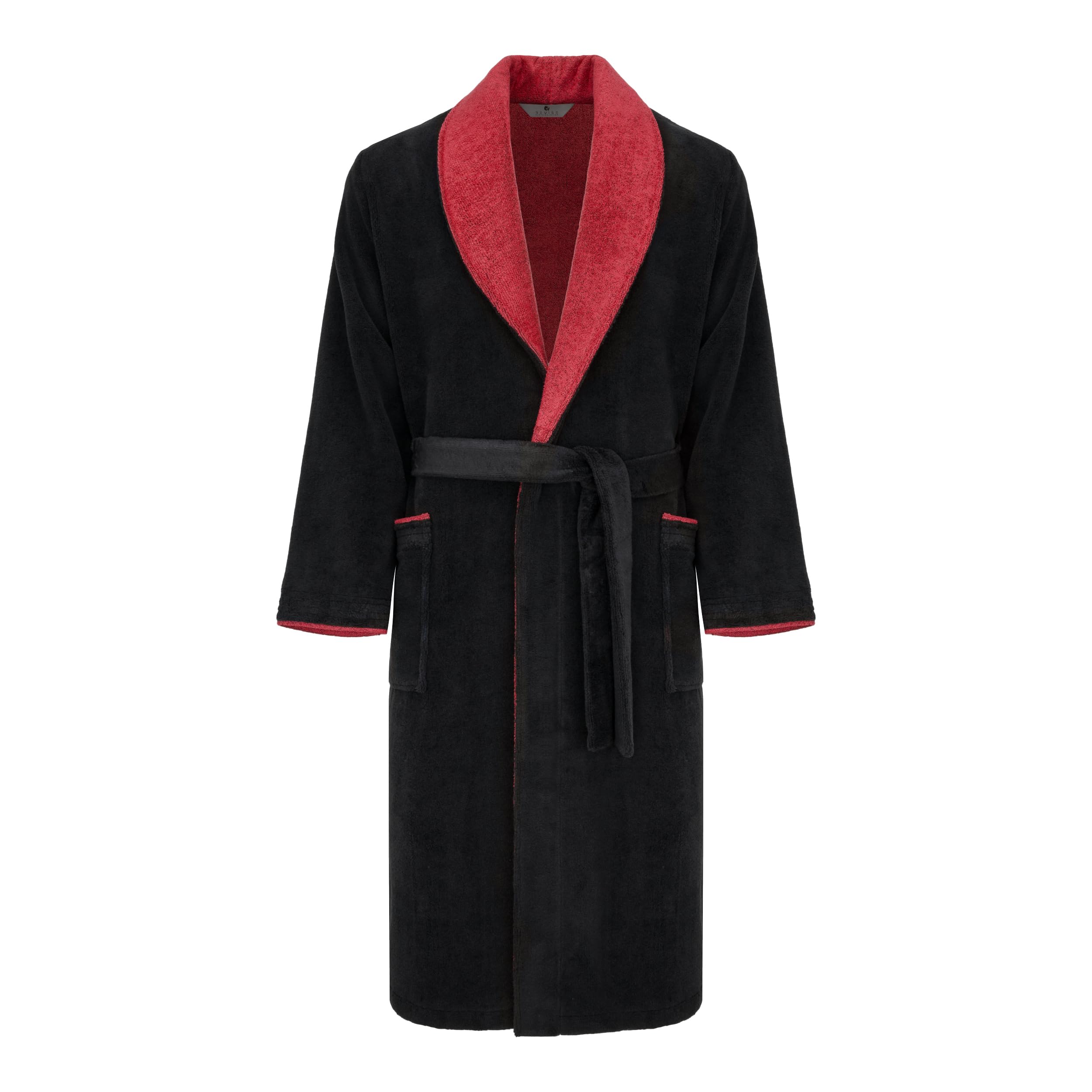 Revise RE-859 Men's Bathrobe with Bamboo Fibre Sauna Gown, Black with Red, M