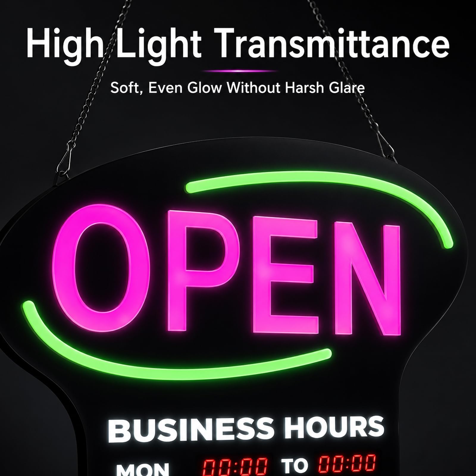 Insegna aperta a LED con orari settimanali, display a 7 colori