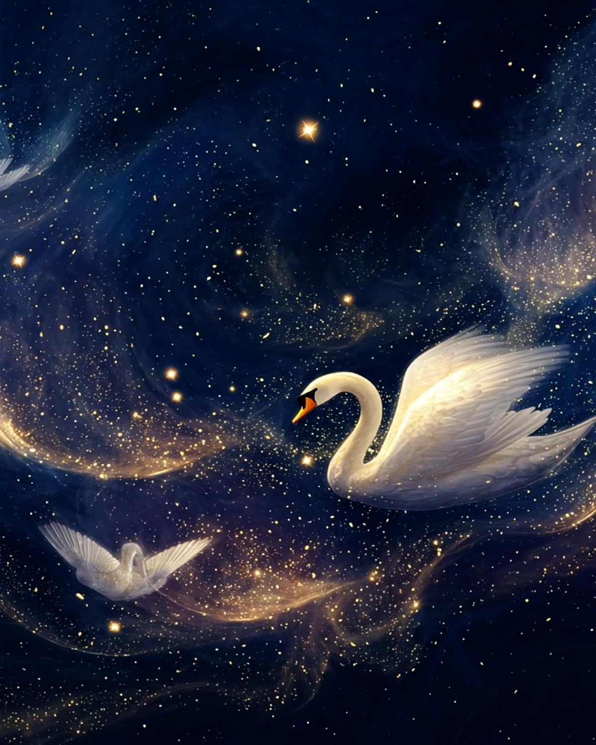 Liubaishi Navy Blue, White, Gold Paint By Numbers Kit For Adults, Galaxy Swan, 40X50 Cm Canvas With Acrylic Paints And 3 Brushes