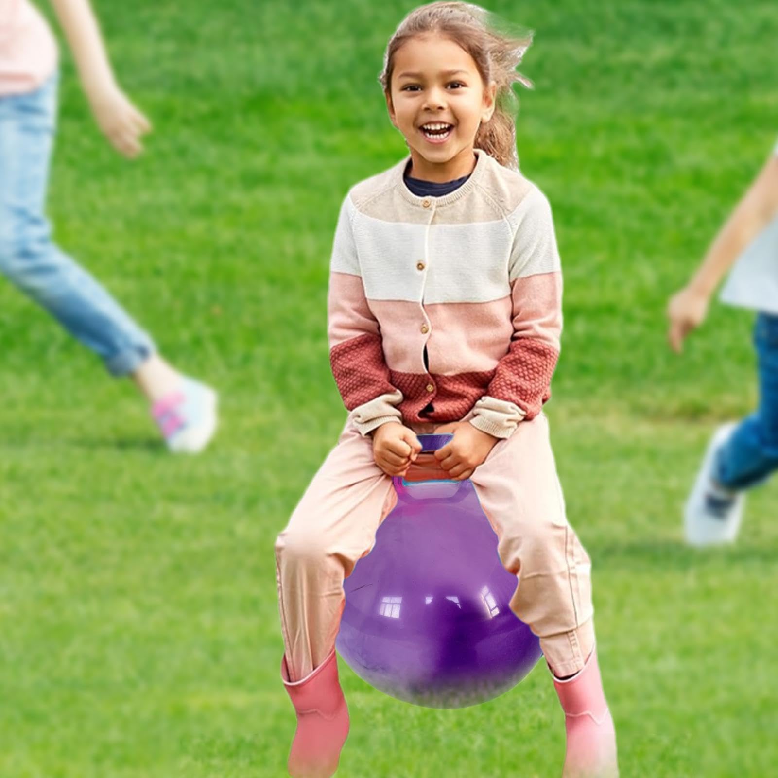 Pelota De Saltar con Asas Ergonómicas, Pelota De Salto para Niños, Balones Saltadores, Pelotas Hinchable Saltarina, Altura Ajustable, Antideslizante, Jardín Actividades Exterior Juego Ejercicio