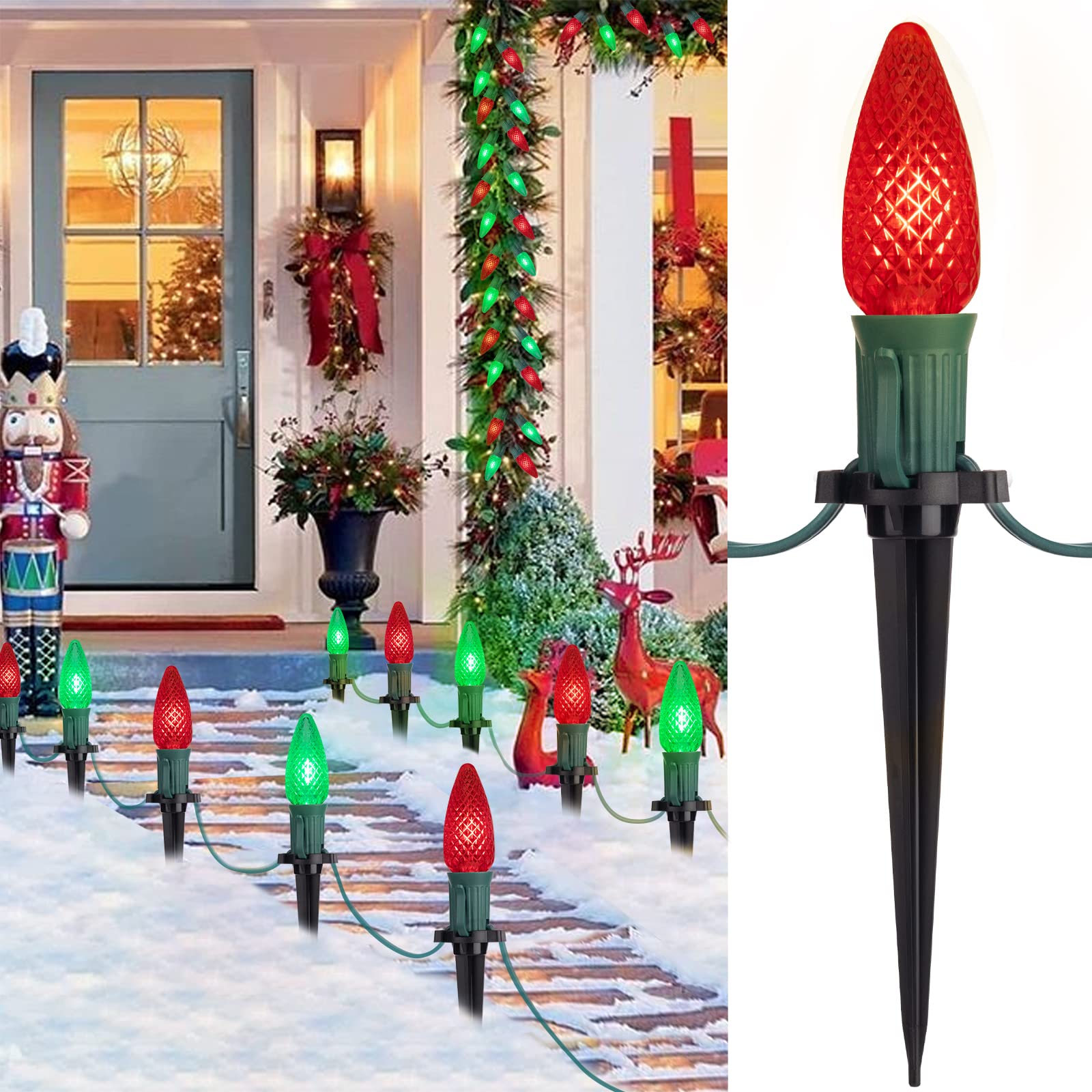 C9 LED Christmas Lights Outdoor with stakes, 25.7ft 20 LED