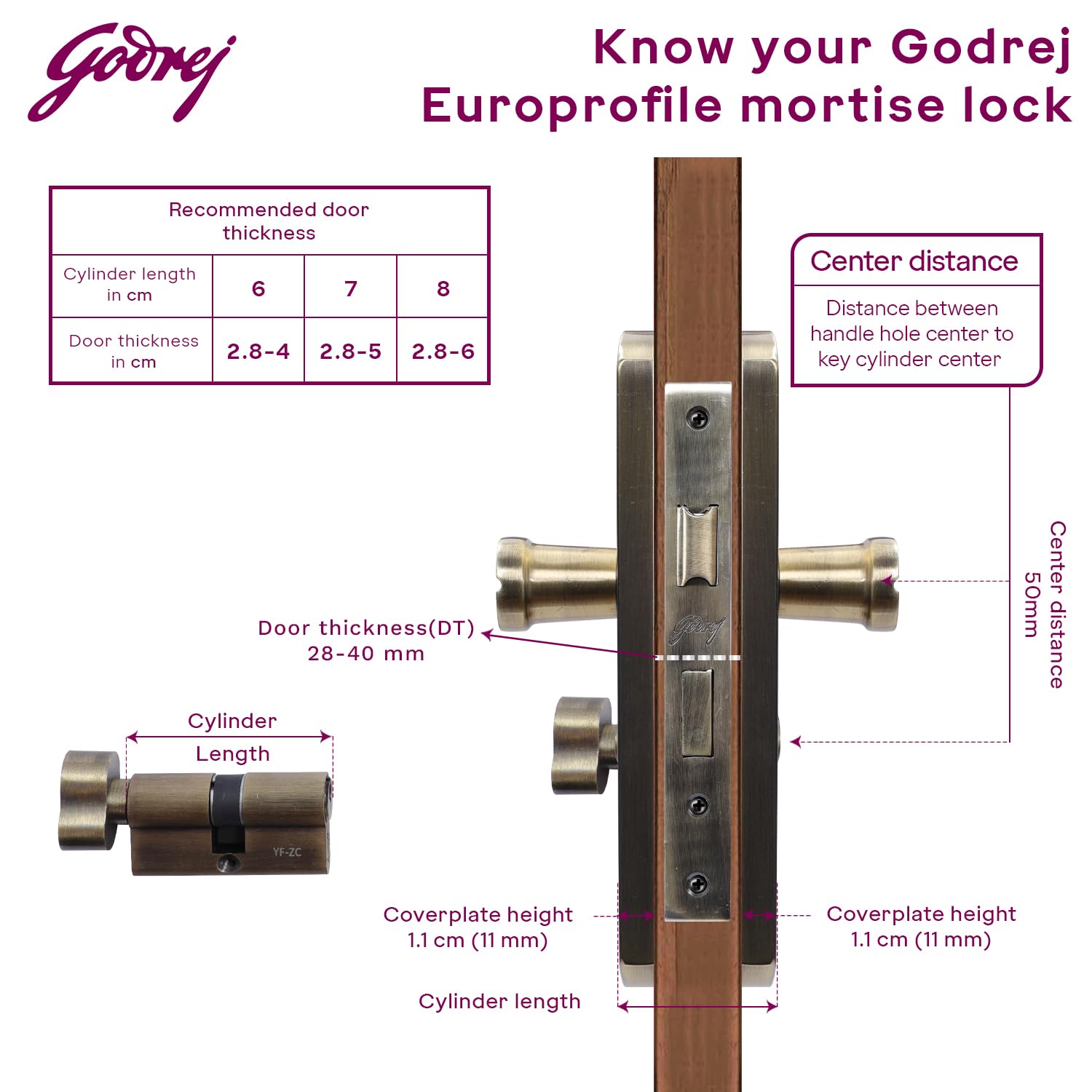 Godrej Mortise Lock I EuroProfile 200mm Cylinder | Double Throw Deadbolt | Common Keys | Reversible Latch | Antique Brass Finish | Anti-Corrosion Brass Body | 1 Year Warranty — Amazon image 7