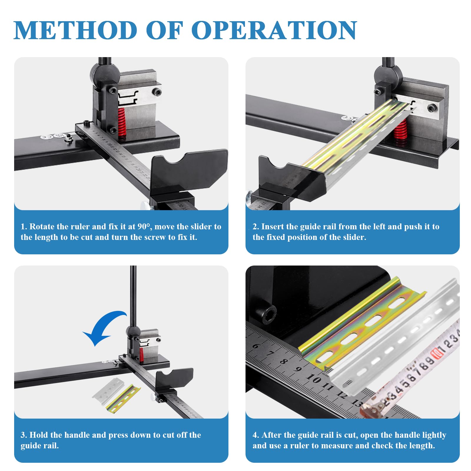 MXBAOHENG Cortador de carril DIN con doble agujero y regla para cortar rieles de acero/aluminio (negro)