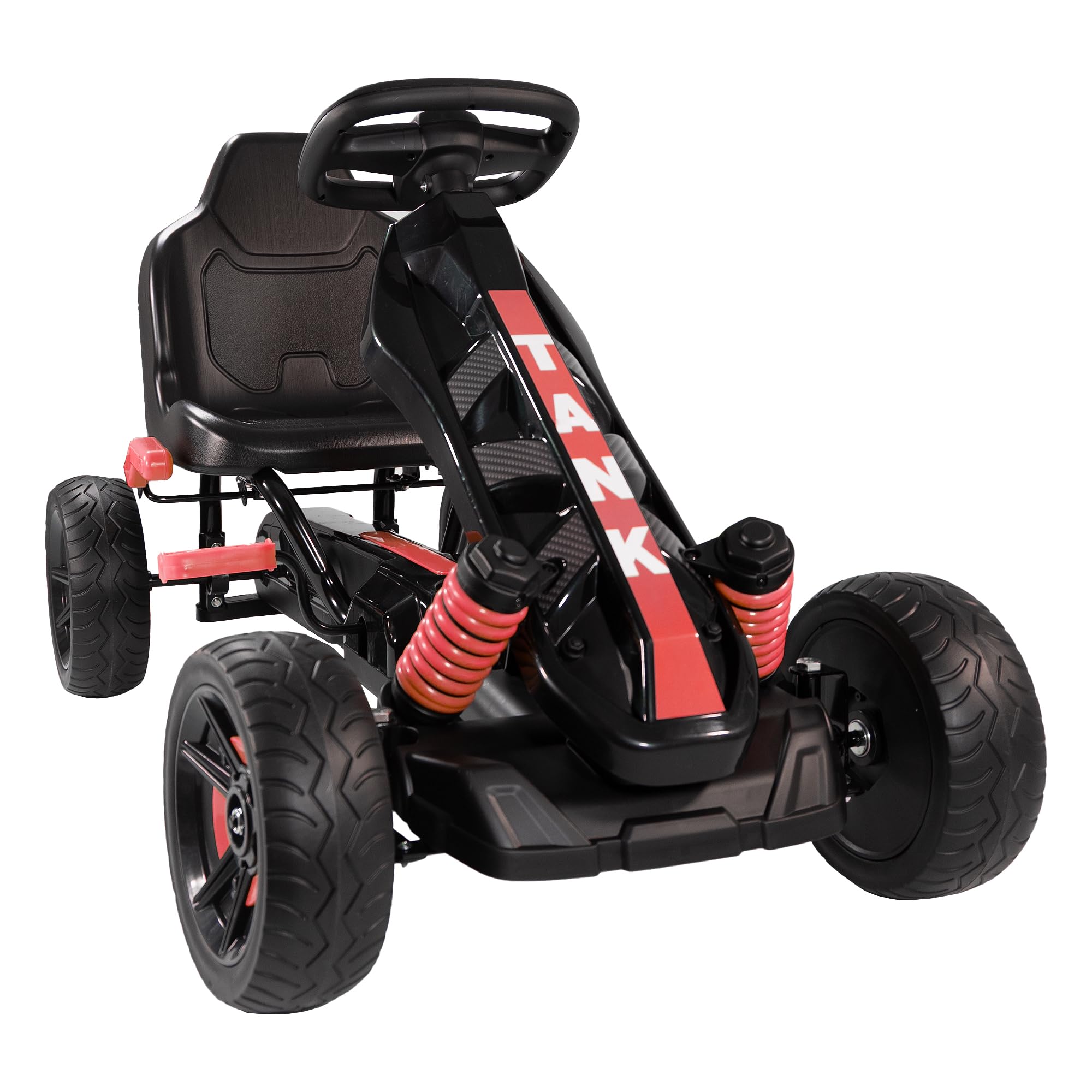 Lemodo Go Kart Tretfahrzeug – Kinderfahrzeug mit Handbremse und Deko-Stoßdämpfer, Tretauto für Kinder ab 3 Jahre, GoKart Pedalfahrzeug, Outdoor-Fahrzeug mit Pedalantrieb (Kart rot)