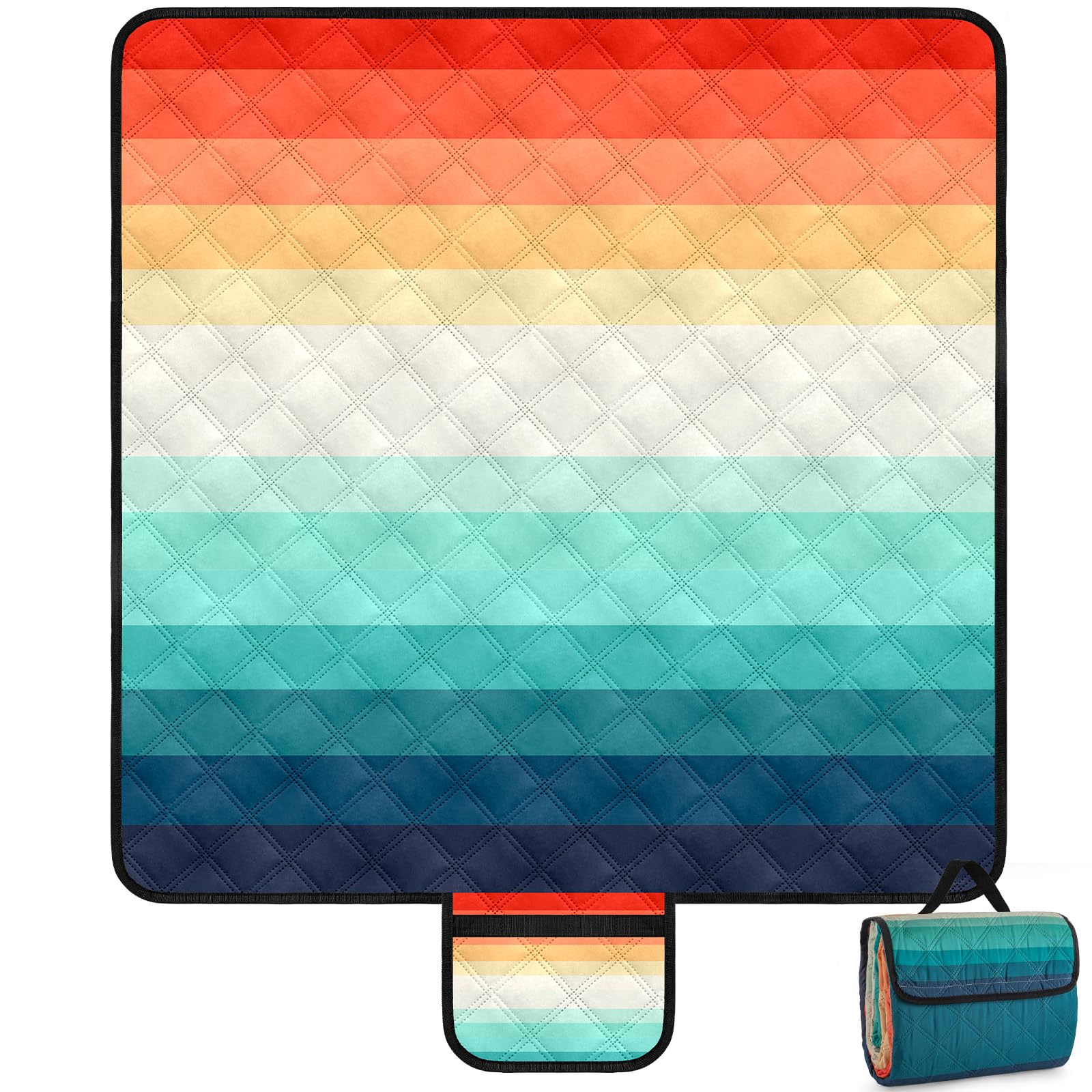 Jopee Picknickdecke Wasserdicht Sandfrei, 200x200cm Waschbar Stranddecke Sandfrei für 4-6 Personeni mit Tragegriff, Leicht und Tragbar Strandmatte, Picknick Decke für Strand, Camping, Garten, Reisen