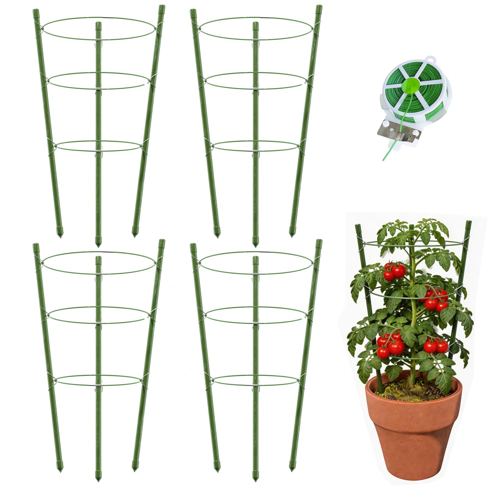 4 Pack Tomato Cage for Garden Plant Support, 18 inches Small Tomato Cages Tomato Trellis with Adjustable Rings, Plant Stakes for Peony Support, Tomato Stakes Rings for Climbing Plants