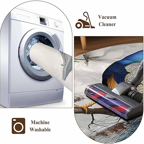 Miniatura 8 de 5x7 Area Rugs, Watercolor Peacock Non-Skid Rubber Backing Large Rectangle Rugs - Living Room Bedroom Home Office, Retro Attic Flower Feather Indoor