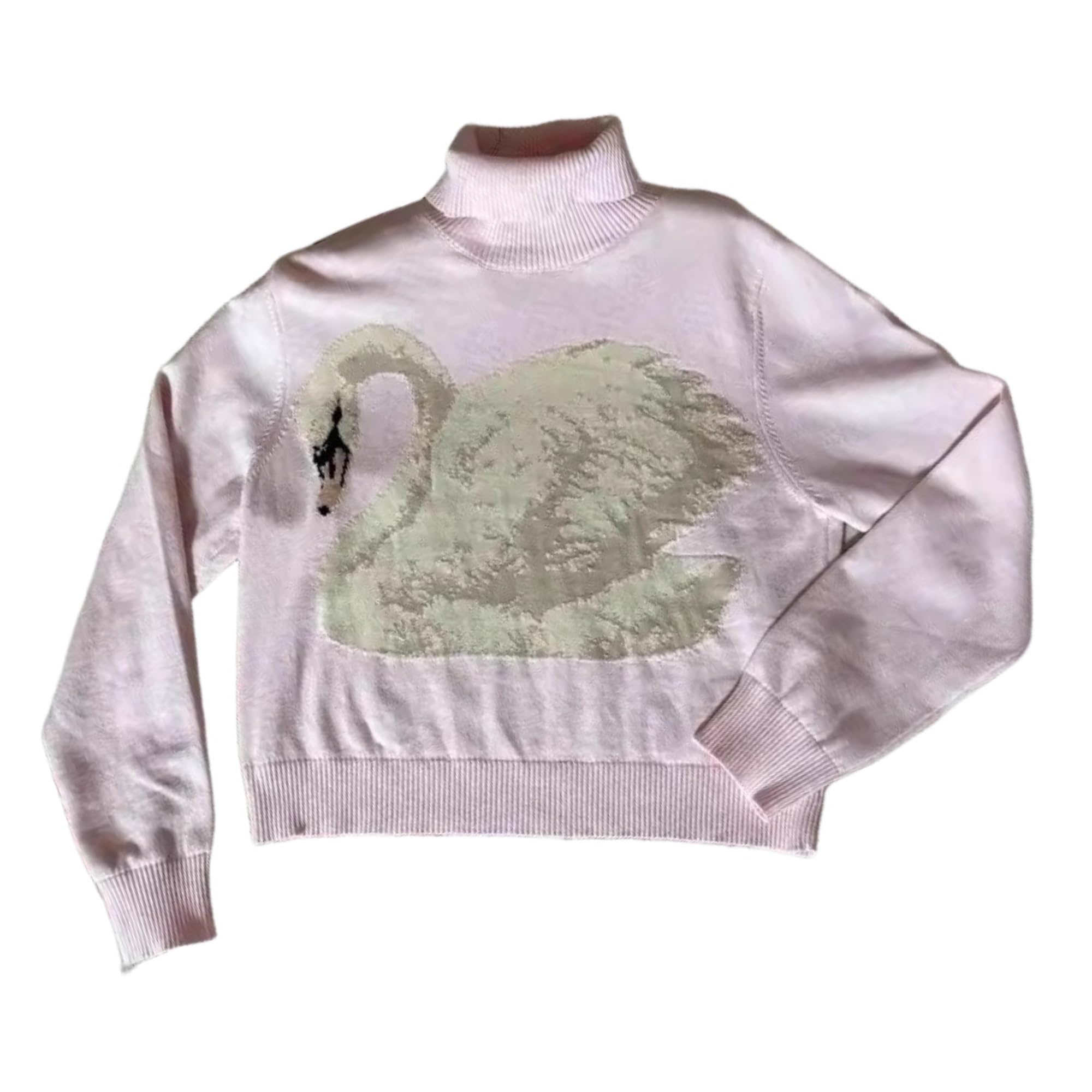 Y2k Cute Turtle Neck Sweater Women Girls Fall Winter Vintage Knit Tops Harajuku Grunge Swan Graphic Preppy Sweater