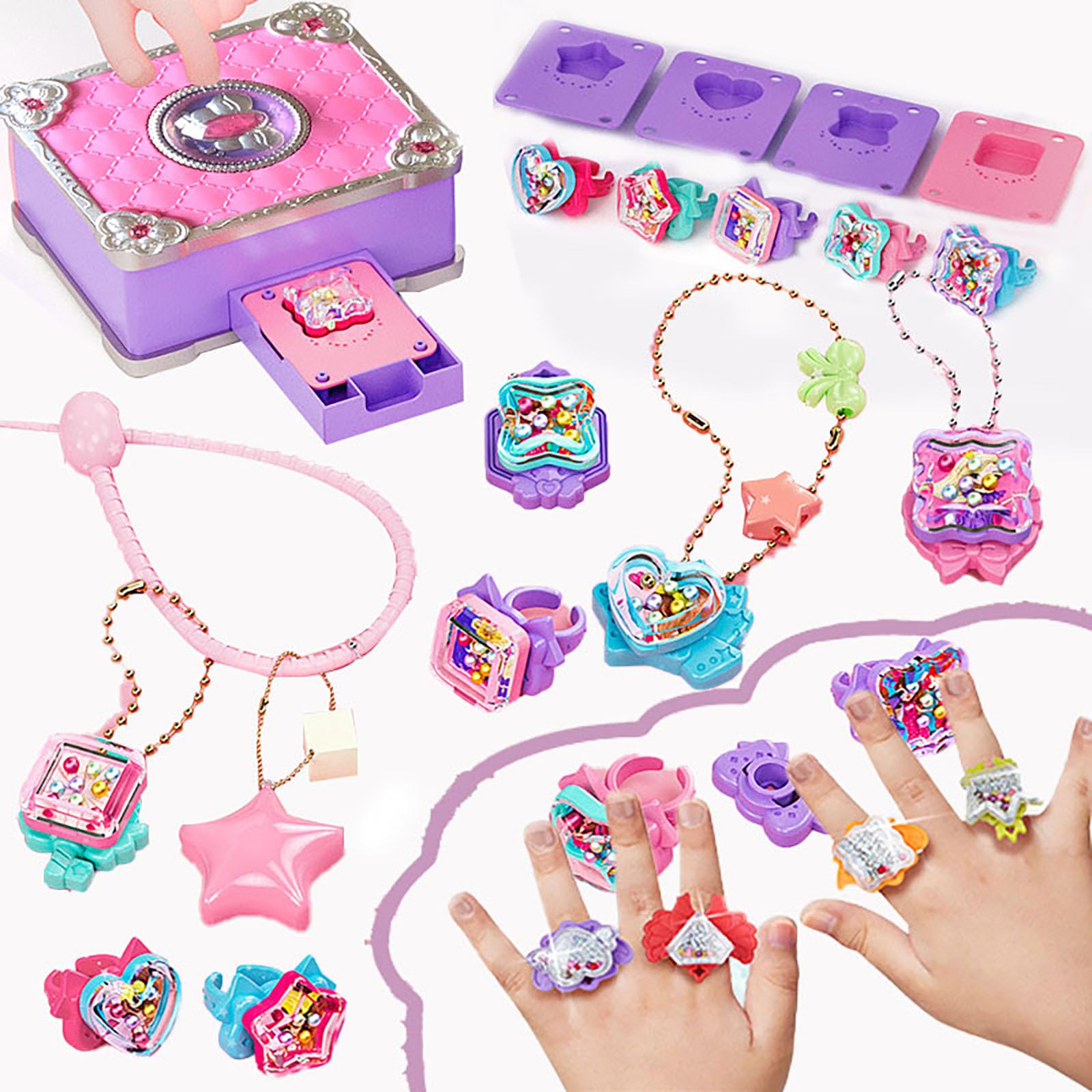 Wancai DIY grimoire Set, Ring DIY, DIY Sticker Machine Handmade,Jewelry Making kit,DIY Keychain,Beading & Jewelry Making，Key Chain Making kit,Girls Arts and Crafts Ages 8-12 (67pcs)