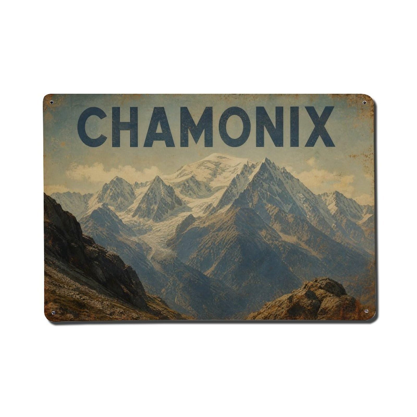 Vintage Travel Chamonix Mountain Landscape Majesty Metal Tin Sign
