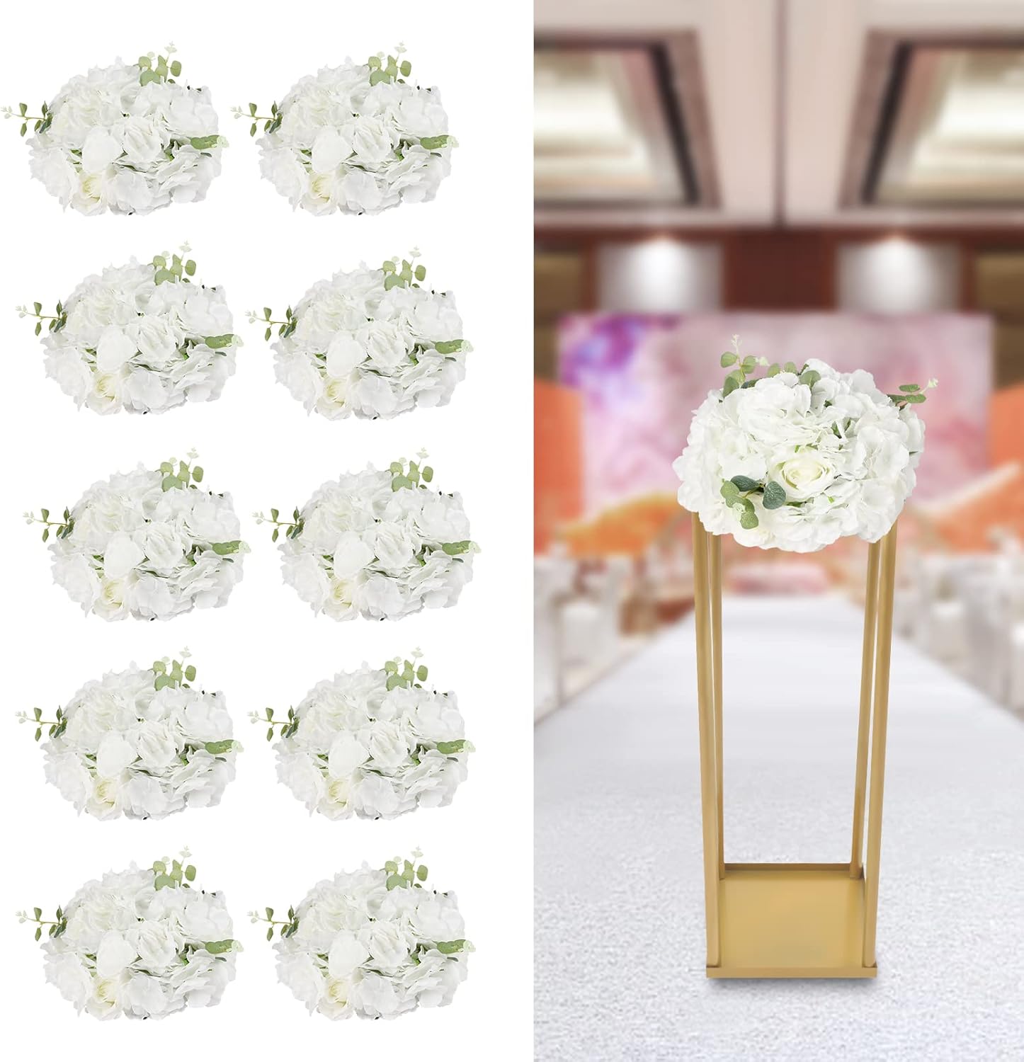 10 PCS 11.8inch Diameter Fake Flower Balls White Rose Artificial Arrangements for Wedding Centerpiece Table Decorations Flower Ball Arrangement Bouquet for Centerpieces Tables