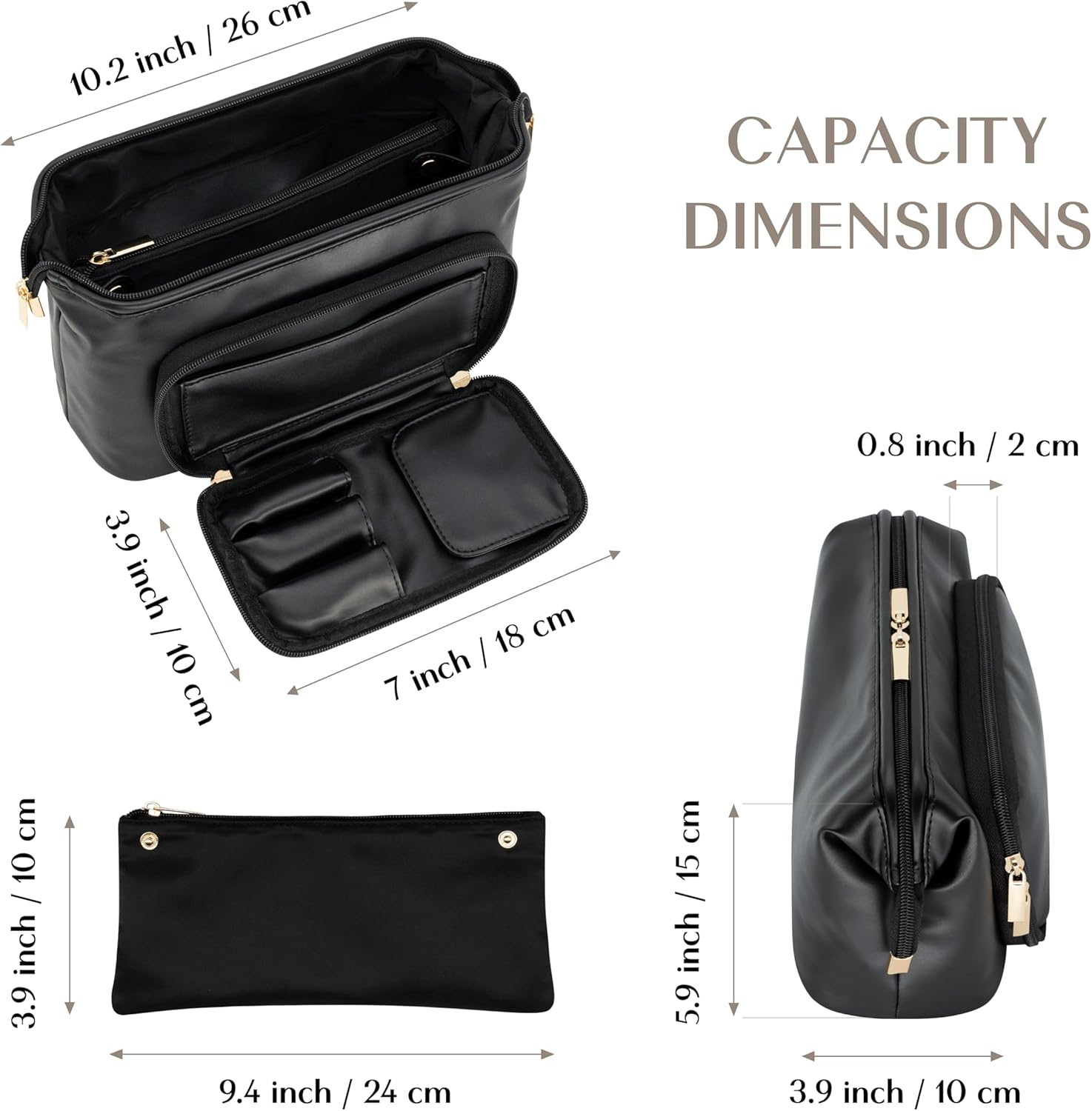 TREND-X PU Leather Makeup Bag with Brush Compartment, Open Flat Travel Cosmetic Organizer for Women, Large Capacity Vanity Makeup Bag - Image 9