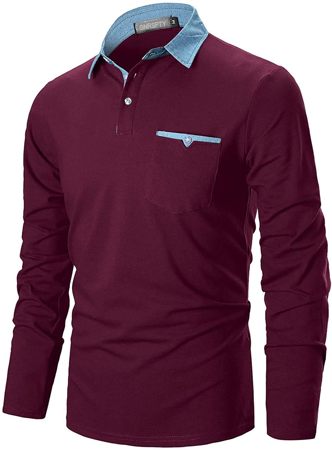 GNRSPTY Polo Manica Lunga Uomo Maglietta Denim Collare Maglia Elegante Cotone T-Shirt Golf Tennis Lavoro Camicia