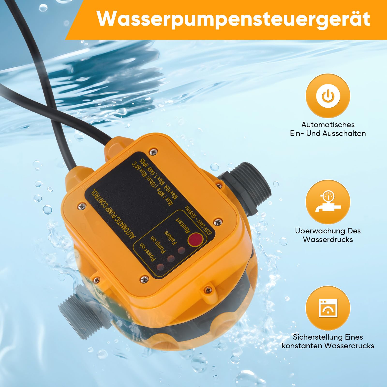 Pressostat Pour Pompe à Eau, ContrôLe électronique De Pression Pression Max. 10 Bar, 220-240 V Avec Prise étanche Ip54 Contrôle De Débit Pour Pompe De Jardin