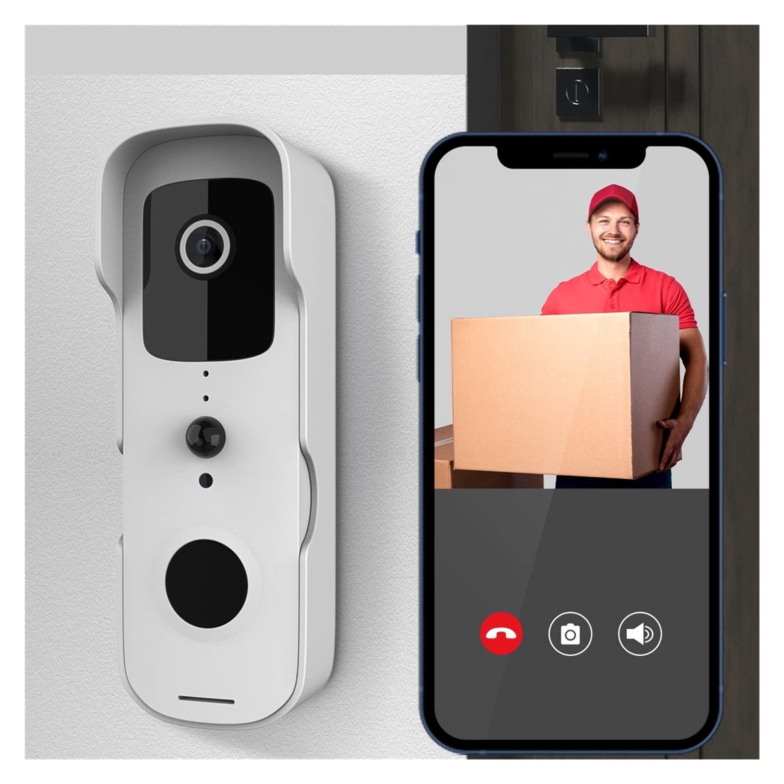 Wideodomofon, Tuya Inteligentny dzwonek wideo Kamera IP Zewnętrzny bezprzewodowy dzwonek Domofon Inteligentna kamera ochrony domu(Nero,Without bell)